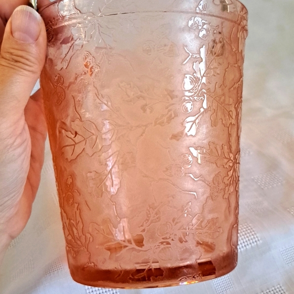 - Vintage Fostoria pink depression glass etched design ice bucket - Picture 3 of 7